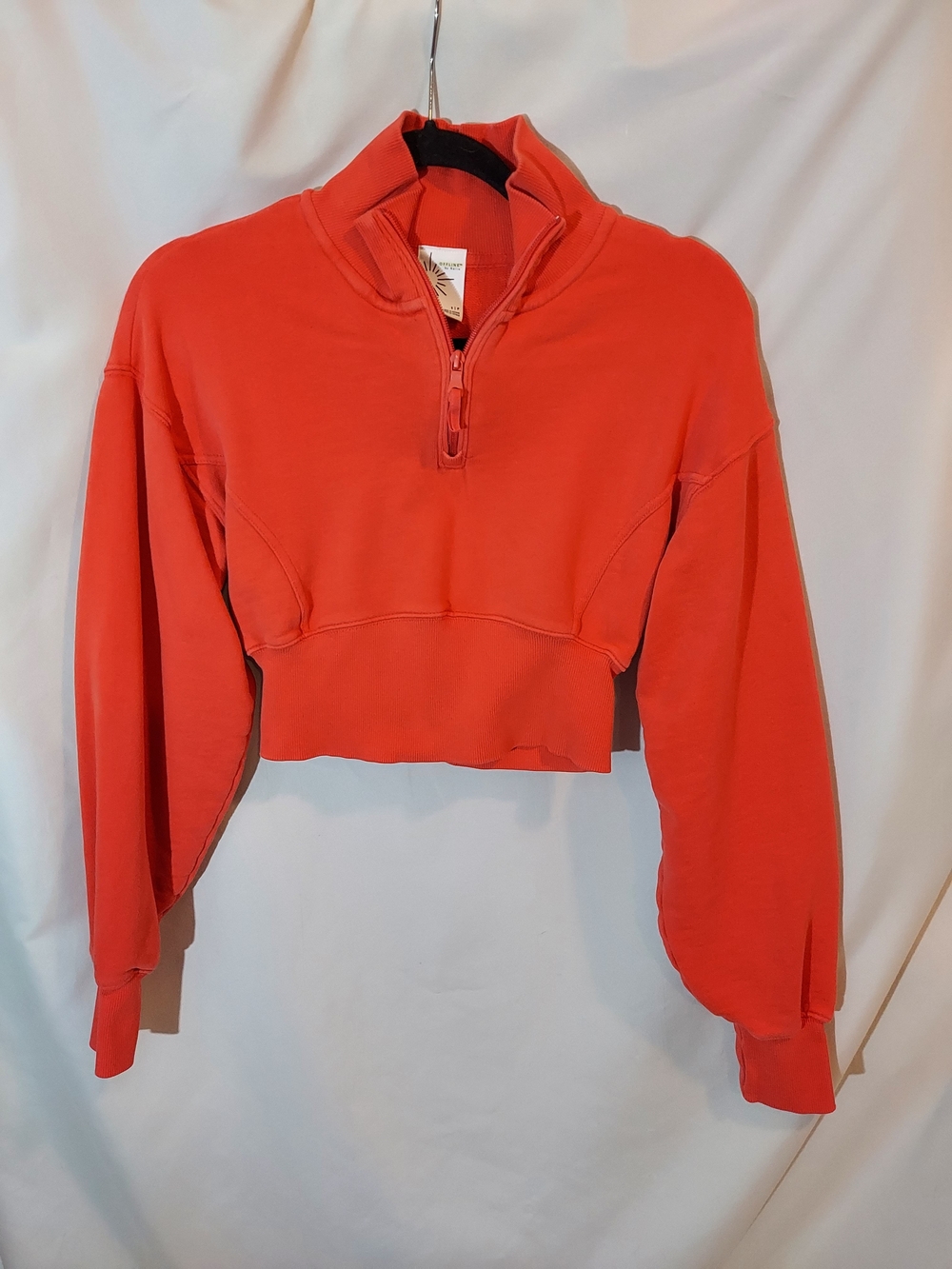 OFFLINE by Aerie Throwback Corset Cropped Quarter-Zip Sweatshirt Coral S